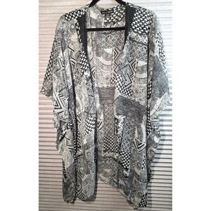 Ana & Kate‎ Kimono Cardigan Cover 1 Size Plus Black Paisley Lace Trim Open Front